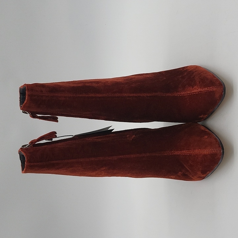 857- ZARA Burgundy Velvet Ankle Boots | Chunky Heel | Size 5.5 NWT - Picture 4 of 9